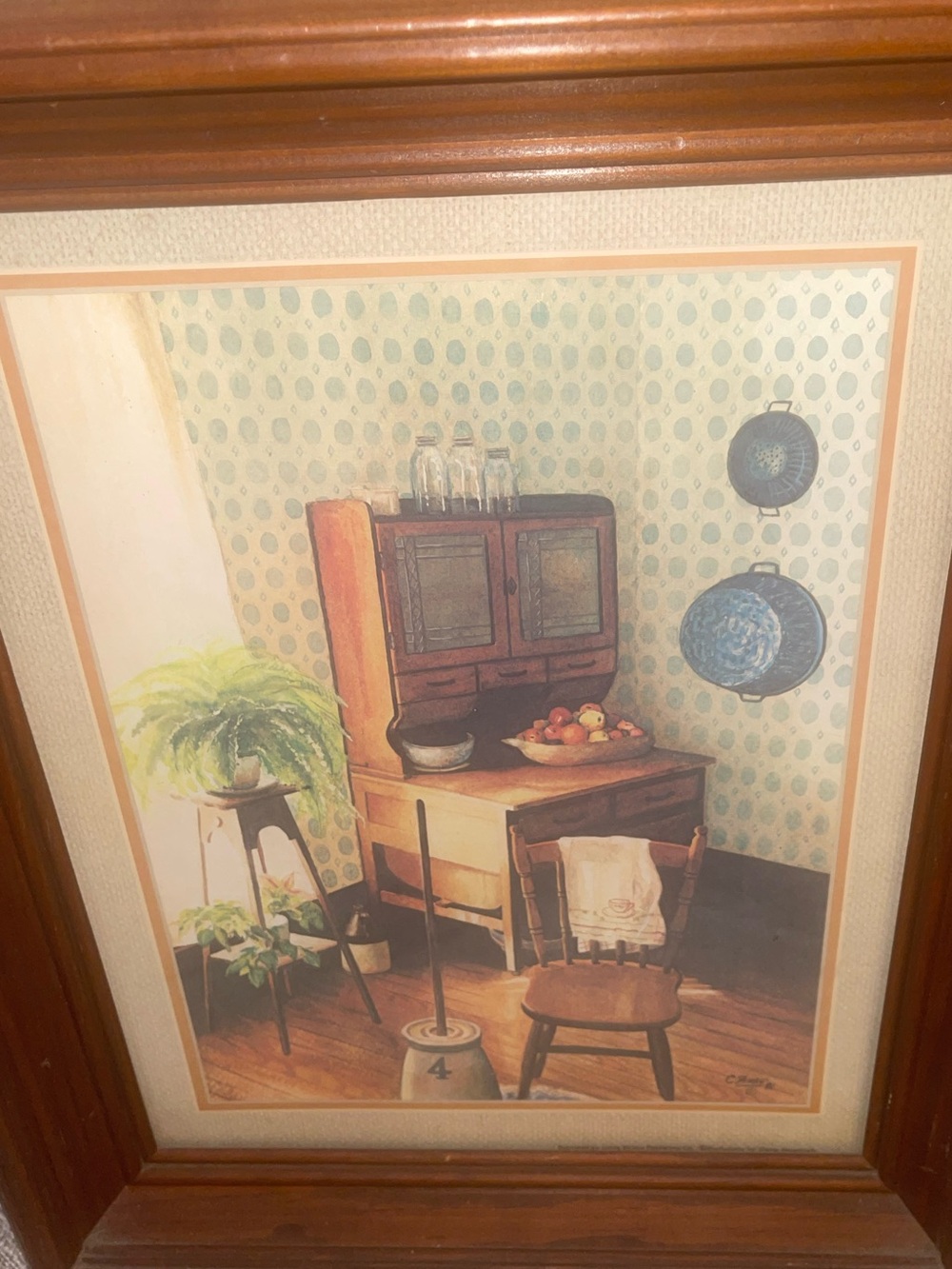Vintage 1981 Homco C Wray Framed Old Hoosier Cabinet Picture Print 17" x 14"